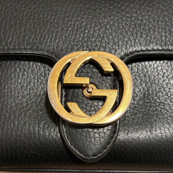 Gucci Crossbody Black Dollar Leather Interlocking GG Chain Bag - Picture 16 of 17